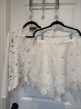 ANGL White Floral Lace 3piece Skirt Set